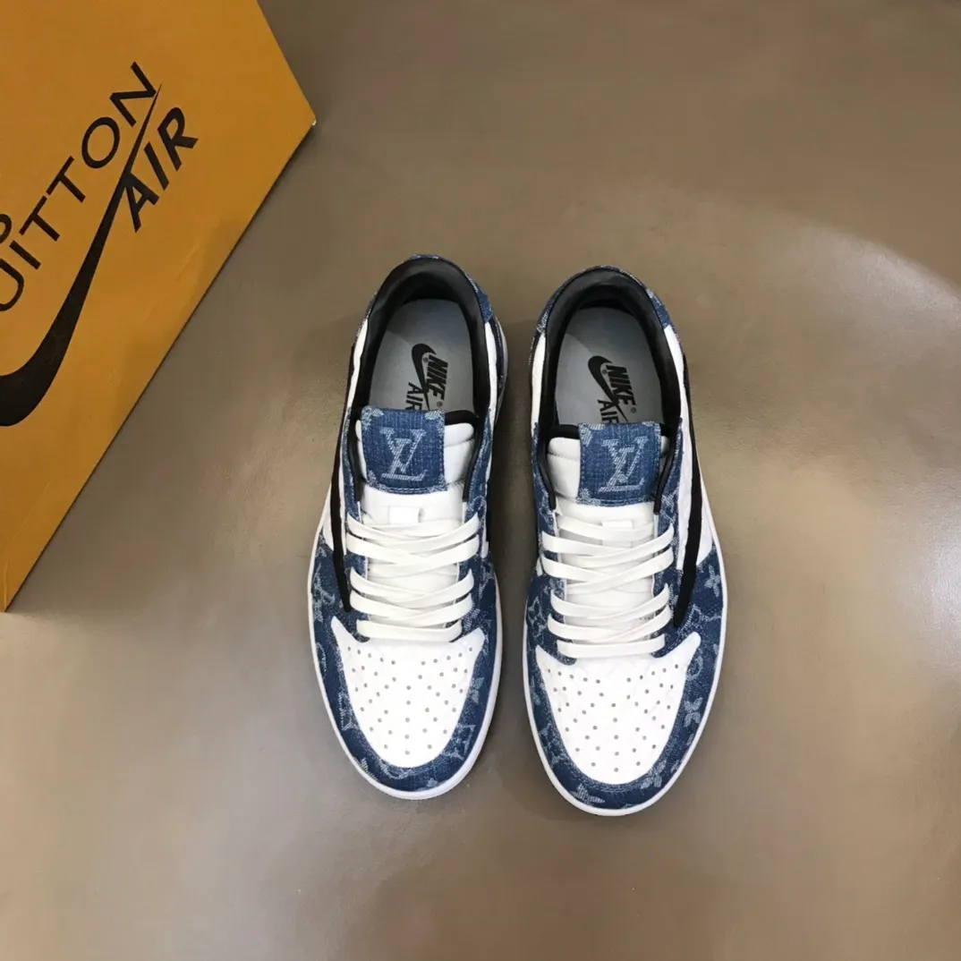 Men's shoes 💰p440 "*OUIS *UITTO* Nike" new original drawer box, co-branded low-top casual sneakers, this sneaker is completely made of denim canvas splicing leather, decorated with Louis Vuitton's iconic monogram and Damierl pattern with natural cowhide piping. The upper of this shoe combines LV’s most classic Monogram and Damier elements, giving it a sense of luxury and recognition! Size: 38-45
